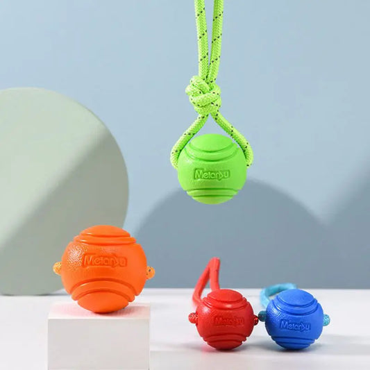 Bouncy Rubber Dog Ball with String – Interactive Chew Toy