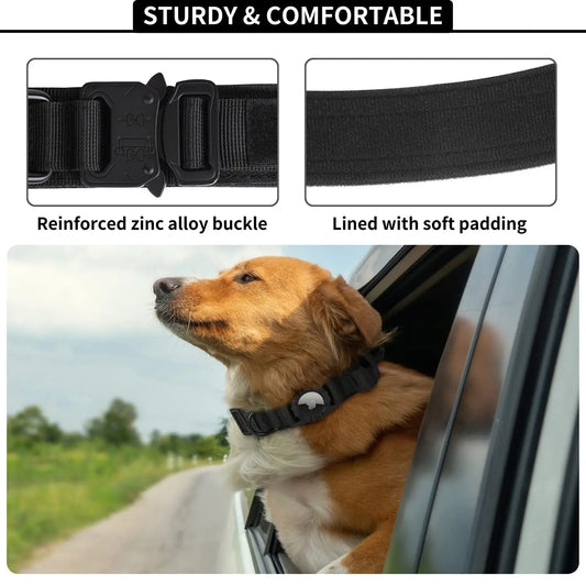 Adjustable Nylon AirTag Dog Collar – Metal Buckle