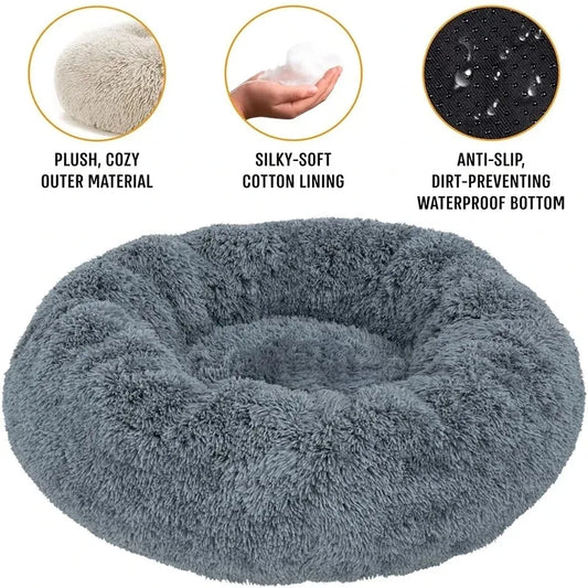Round Plush Pet Bed – Winter Warm & Washable