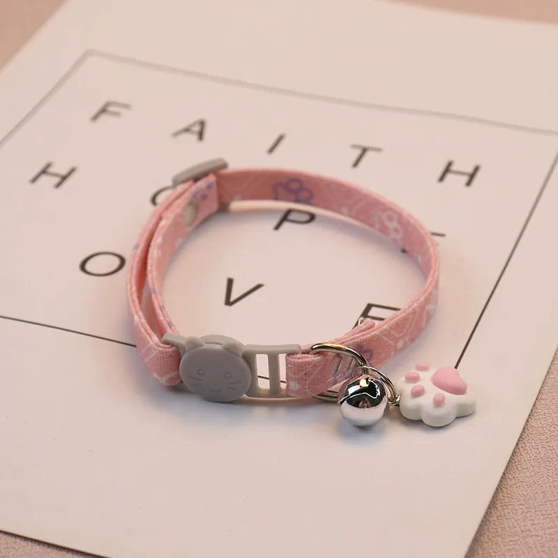 Pet Collar with Bell – Cartoon Footprint Adjustable Collar