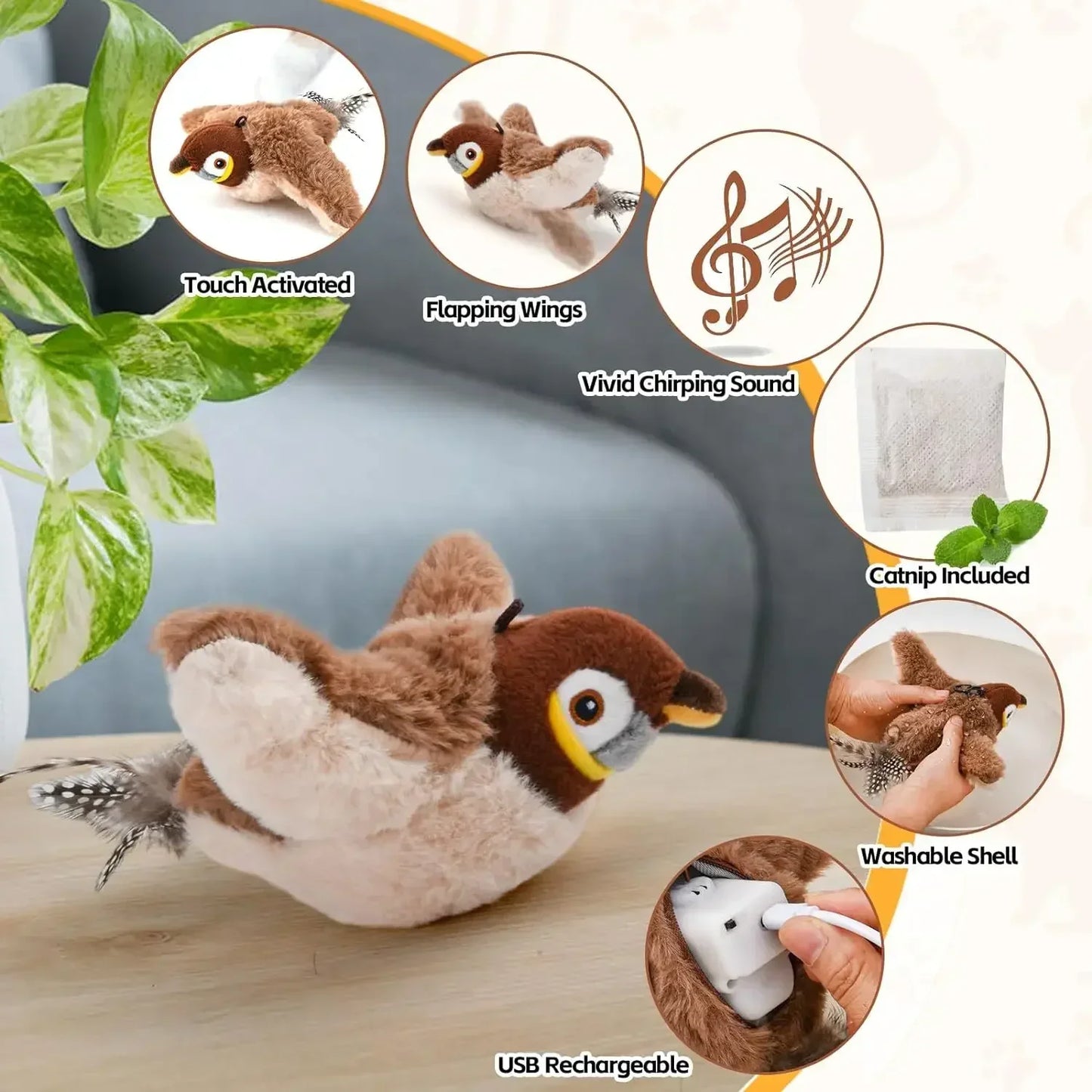 Catnip Squeaky Bird Toy