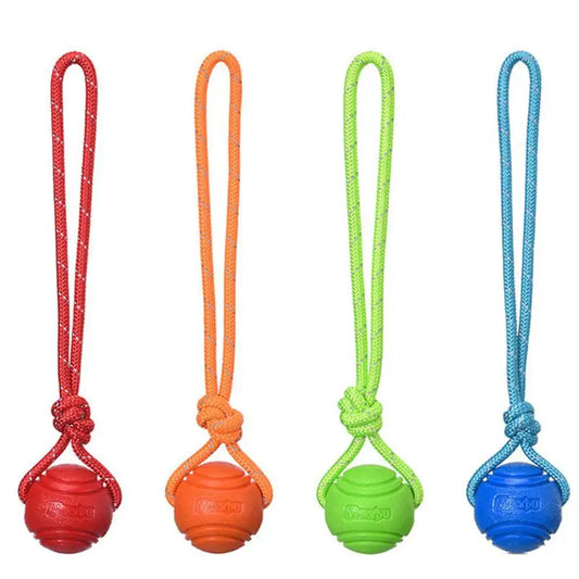 Bouncy Rubber Dog Ball with String – Interactive Chew Toy