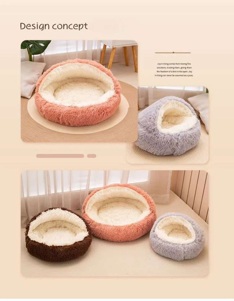 2-in-1 Soft Plush Pet Bed 50CM – Round Cat & Dog Sleeping Nest