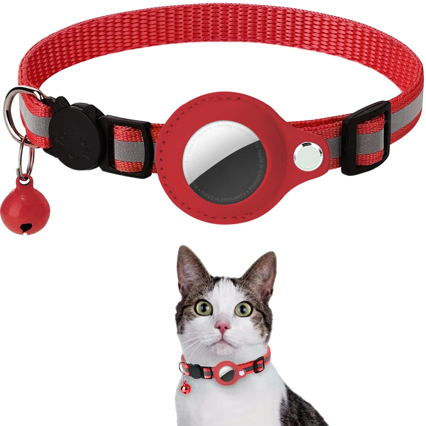 Cat AirTag Holder Collar with Bell – Adjustable & Reflective