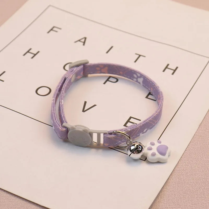 Pet Collar with Bell – Cartoon Footprint Adjustable Collar