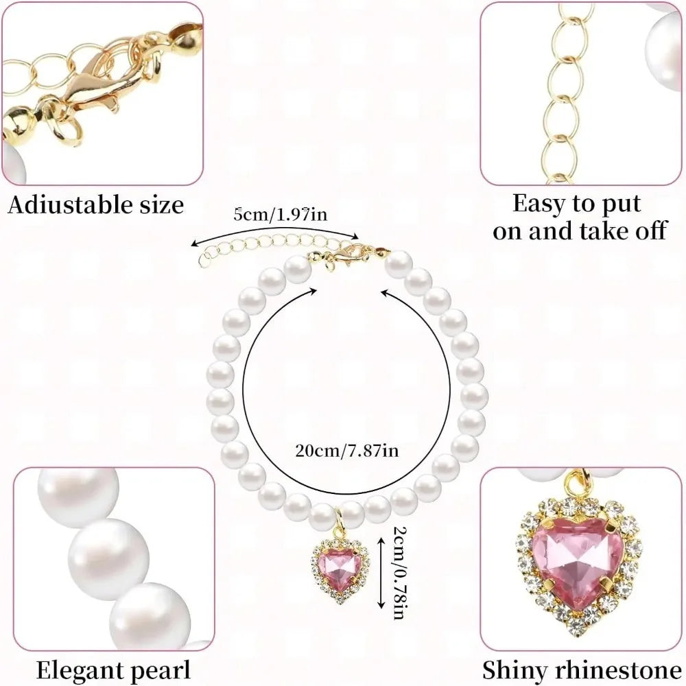 Cute Imitation Pearls Pet Pearl Necklace Multi-function Love Crystal Collar Dog Princess Necklace Pet Supplies Love Pendant
