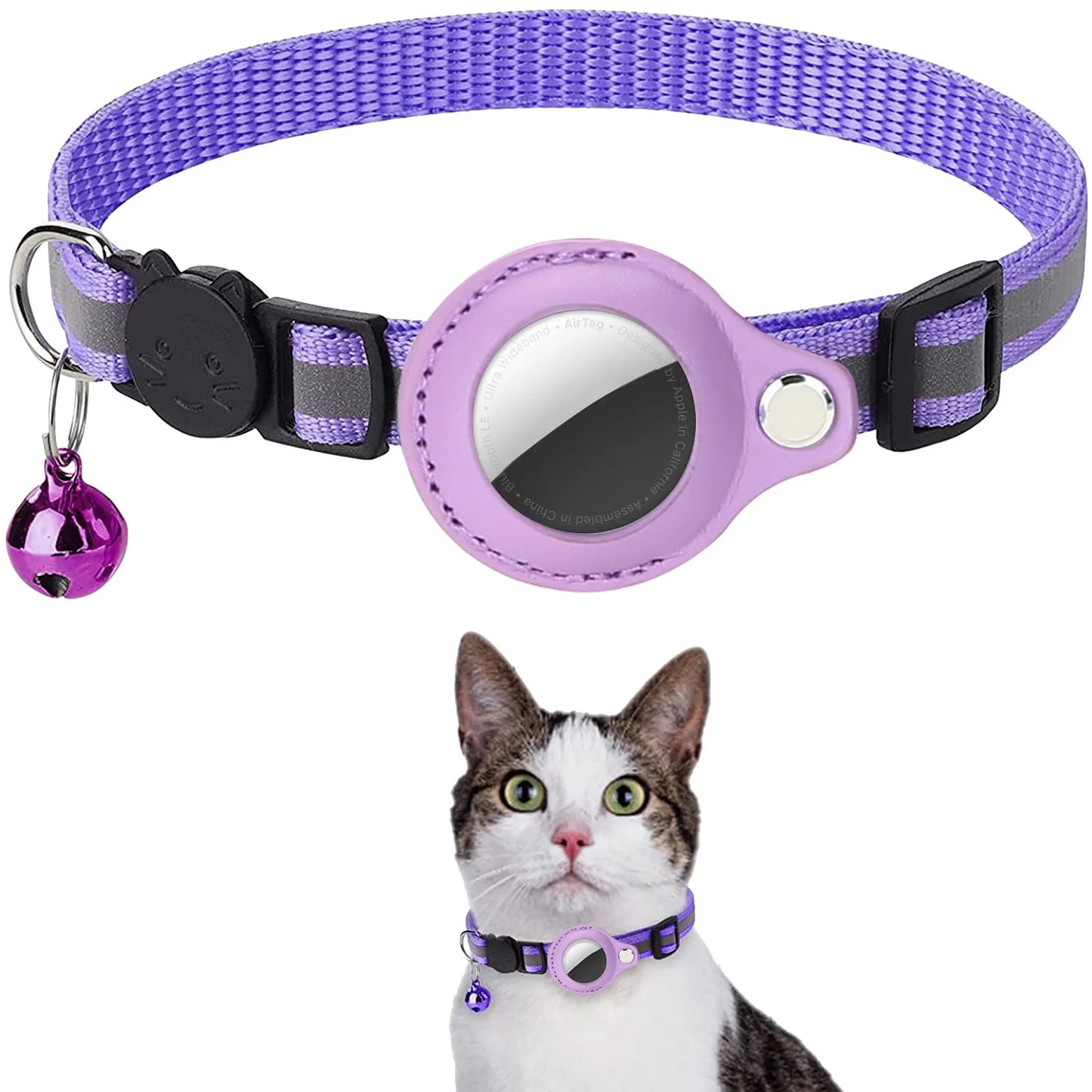 Cat AirTag Holder Collar with Bell – Adjustable & Reflective