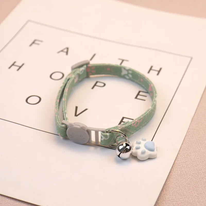 Pet Collar with Bell – Cartoon Footprint Adjustable Collar