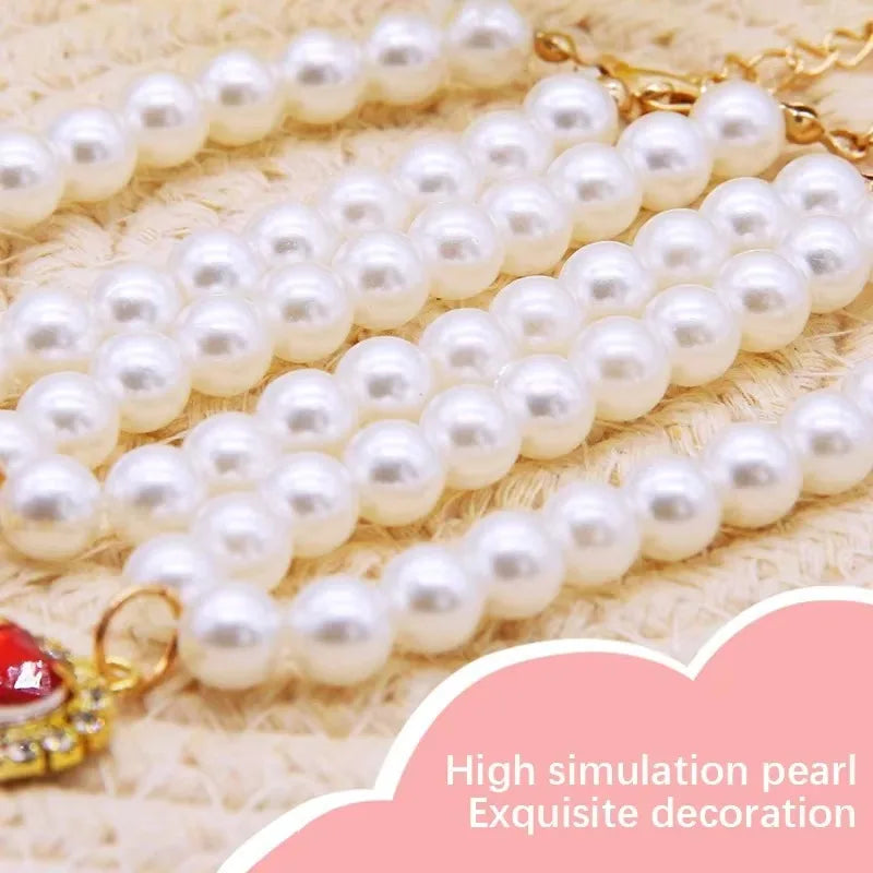 New Cat Collar Decoration Pet Cute Exquisite Neck Kitten Adjustable Cat Necklace Pearls Dog collar necklace Valentine's Day gift
