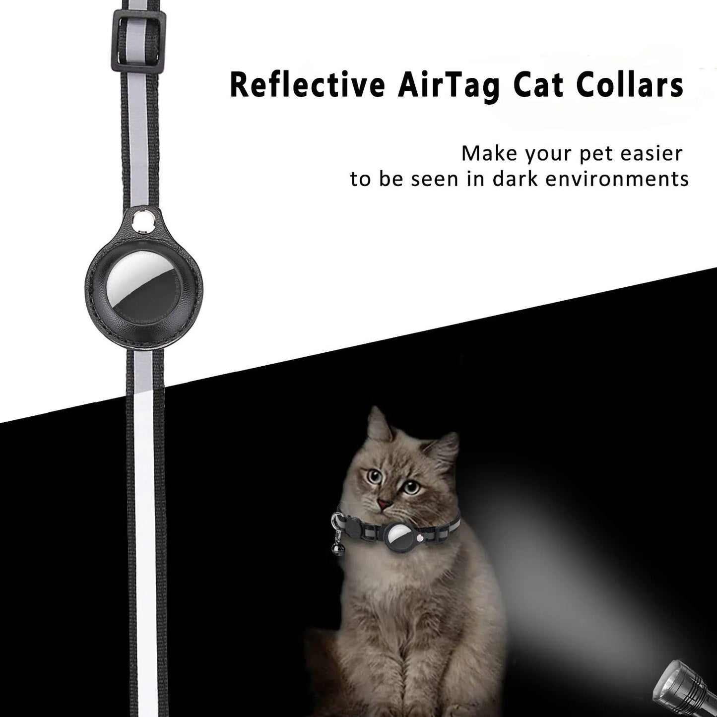 Cat AirTag Holder Collar with Bell – Adjustable & Reflective