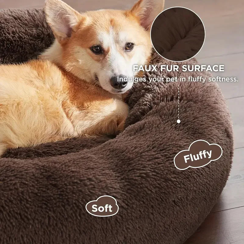 Round Plush Pet Bed – Winter Warm & Washable