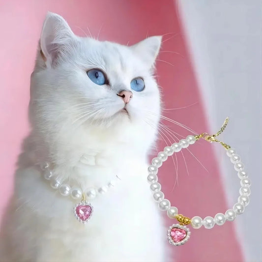 Cute Imitation Pearls Pet Pearl Necklace Multi-function Love Crystal Collar Dog Princess Necklace Pet Supplies Love Pendant