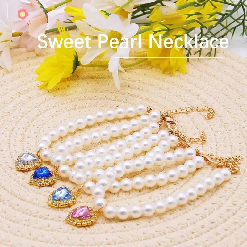 New Cat Collar Decoration Pet Cute Exquisite Neck Kitten Adjustable Cat Necklace Pearls Dog collar necklace Valentine's Day gift