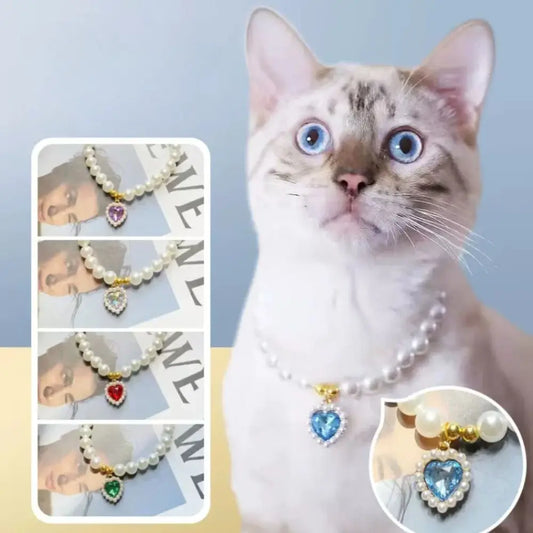 Cute Imitation Pearls Pet Pearl Necklace Multi-function Love Crystal Collar Dog Princess Necklace Pet Supplies Love Pendant