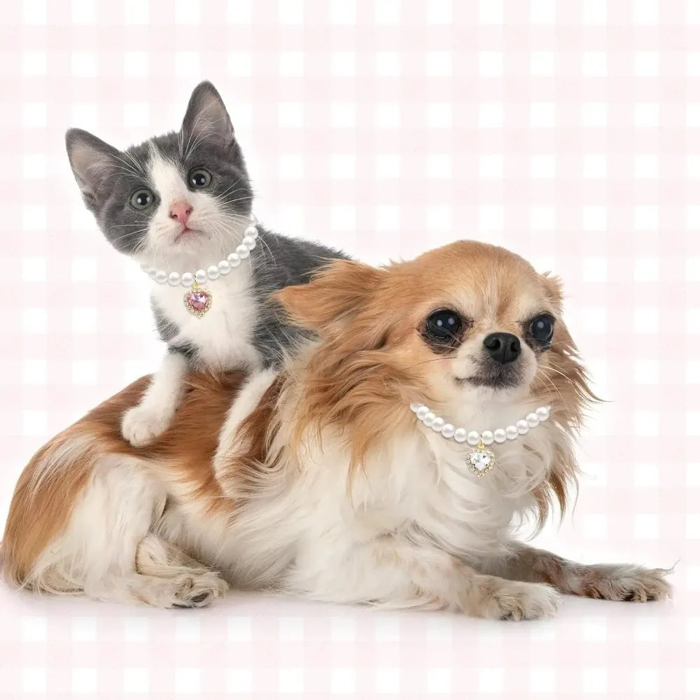 Cute Imitation Pearls Pet Pearl Necklace Multi-function Love Crystal Collar Dog Princess Necklace Pet Supplies Love Pendant