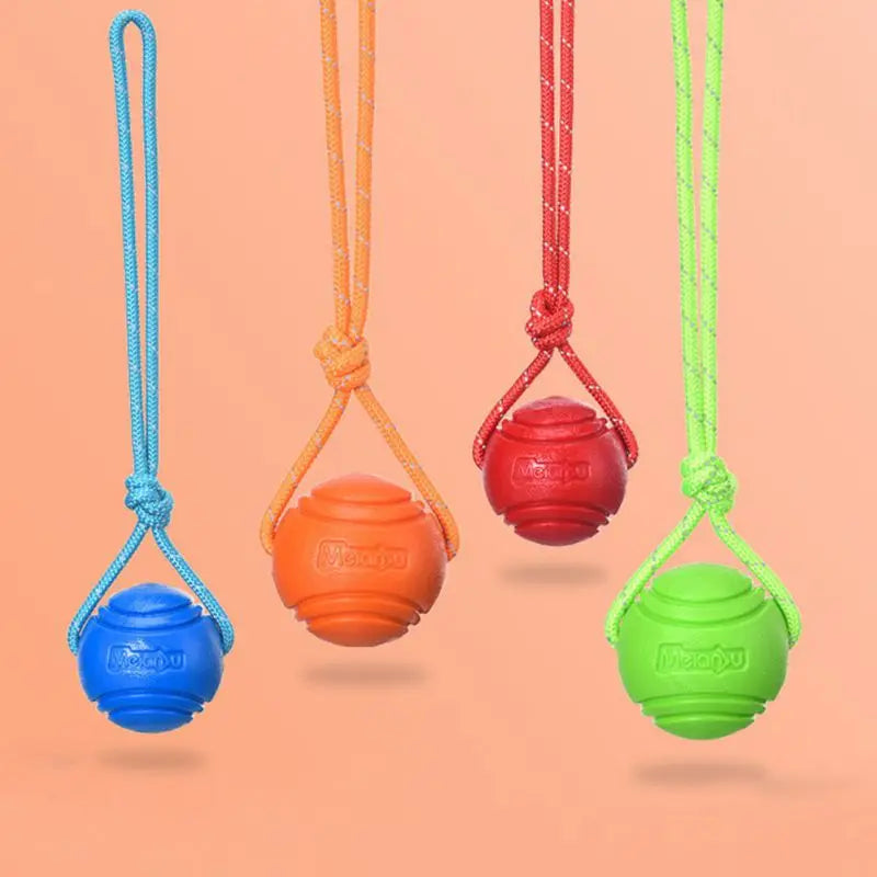 Bouncy Rubber Dog Ball with String – Interactive Chew Toy