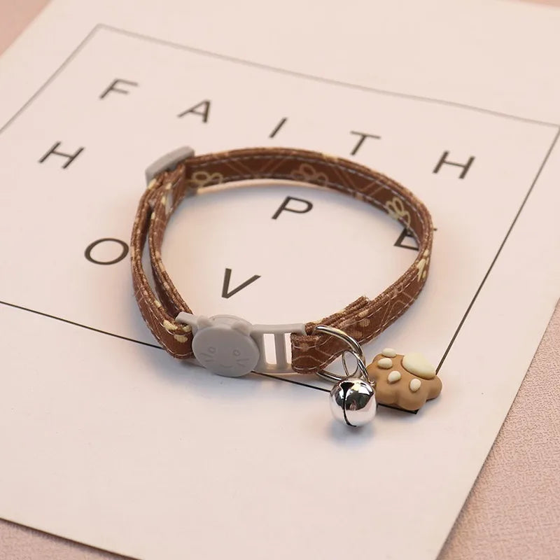 Pet Collar with Bell – Cartoon Footprint Adjustable Collar