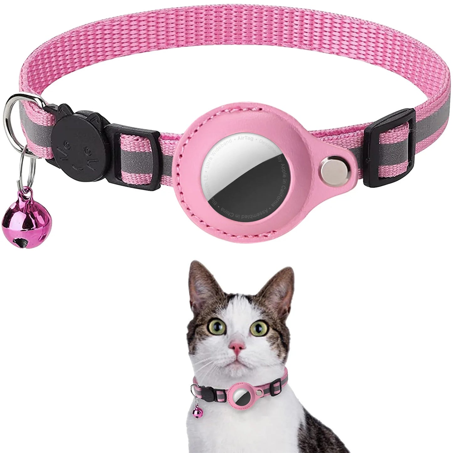 Cat AirTag Holder Collar with Bell – Adjustable & Reflective