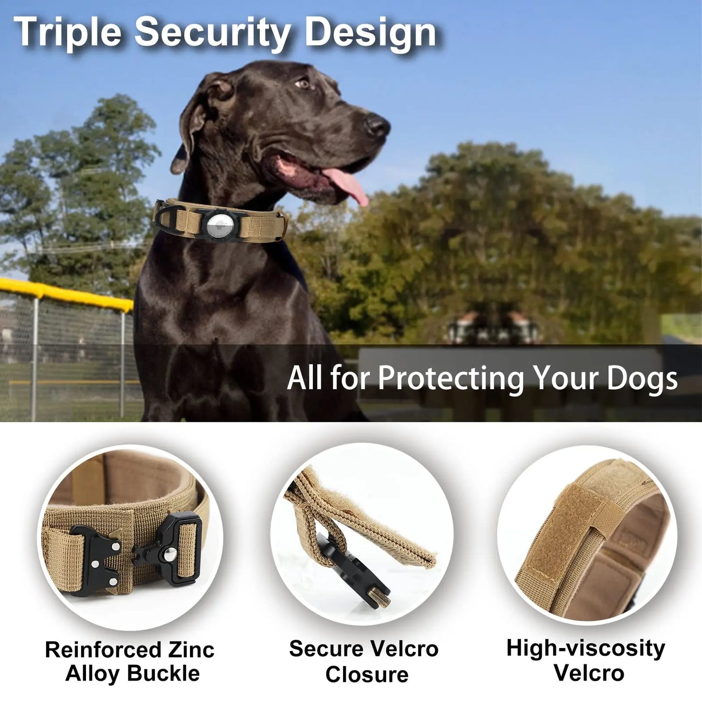 Adjustable Nylon AirTag Dog Collar – Metal Buckle