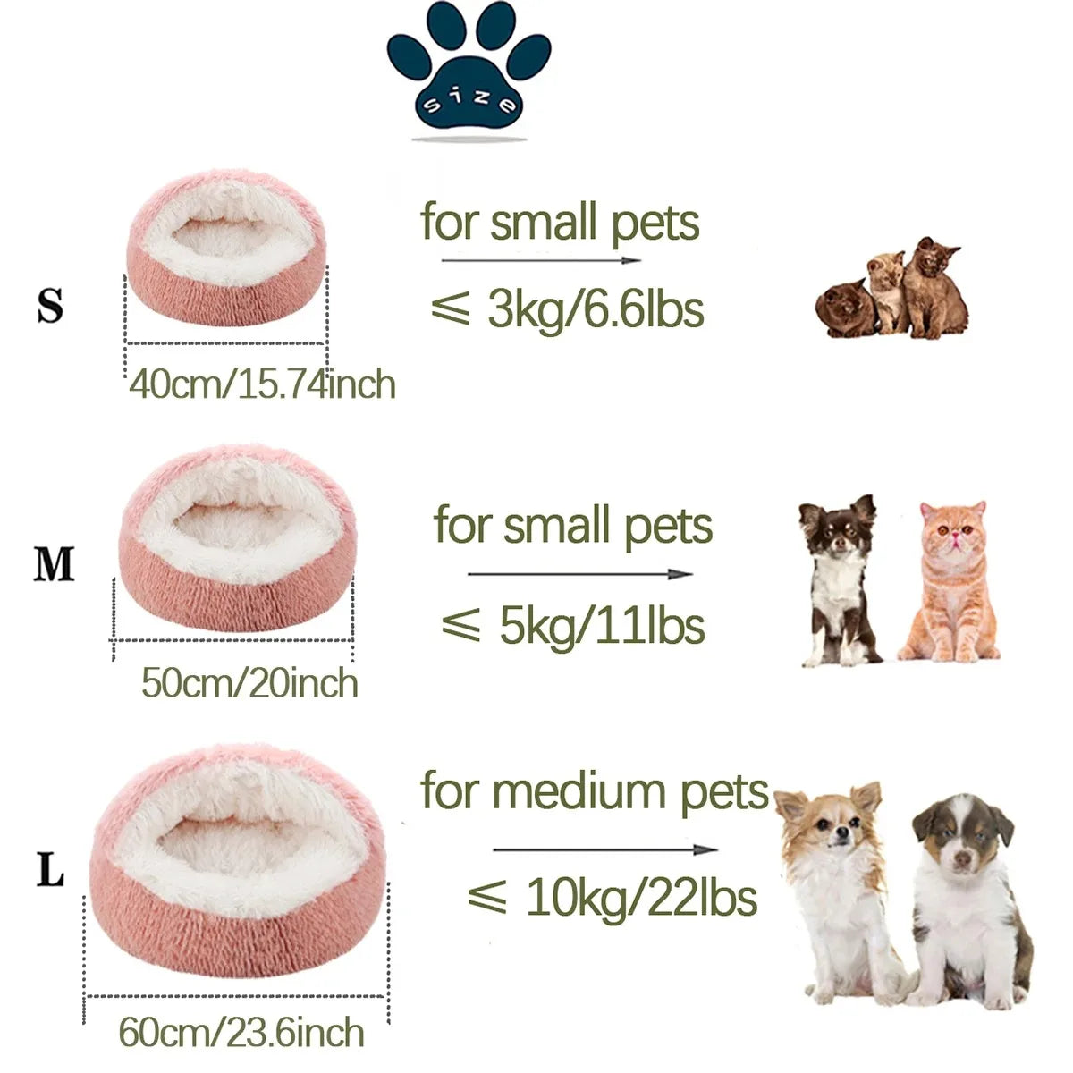 2-in-1 Soft Plush Pet Bed 50CM – Round Cat & Dog Sleeping Nest