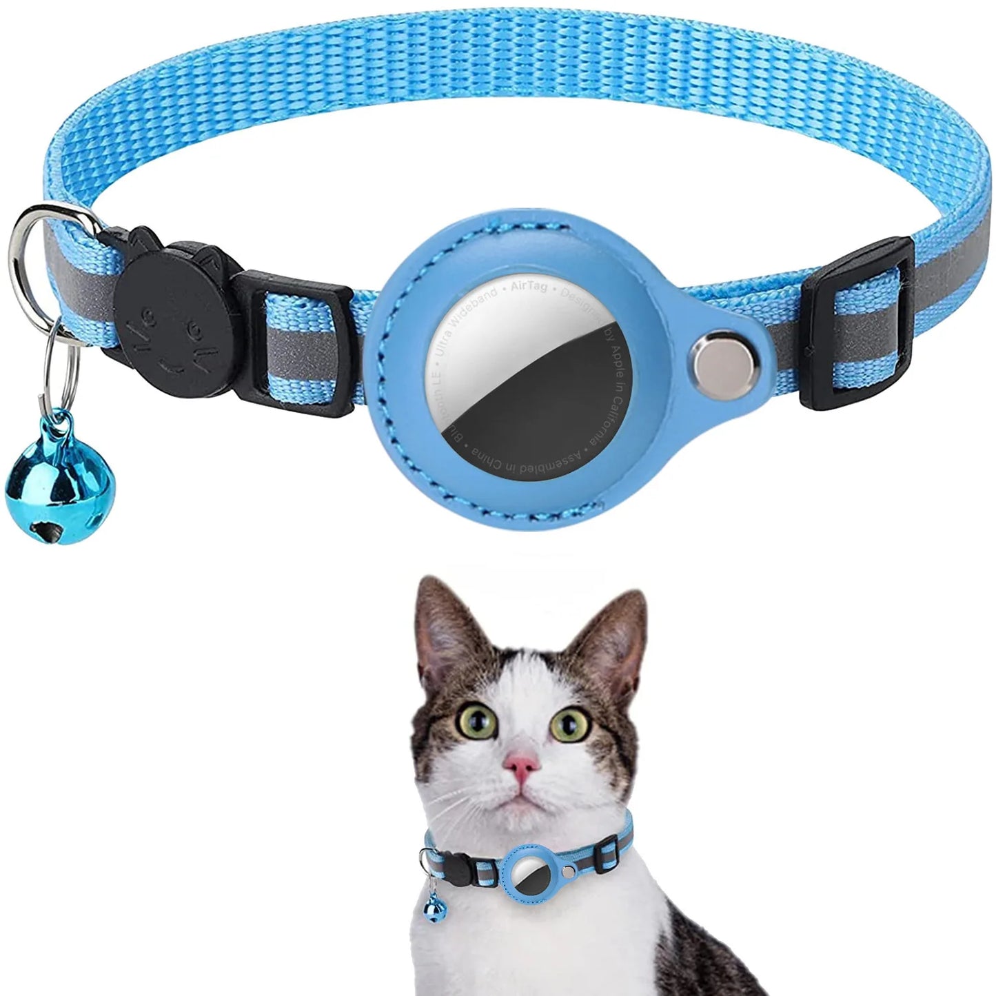 Cat AirTag Holder Collar with Bell – Adjustable & Reflective