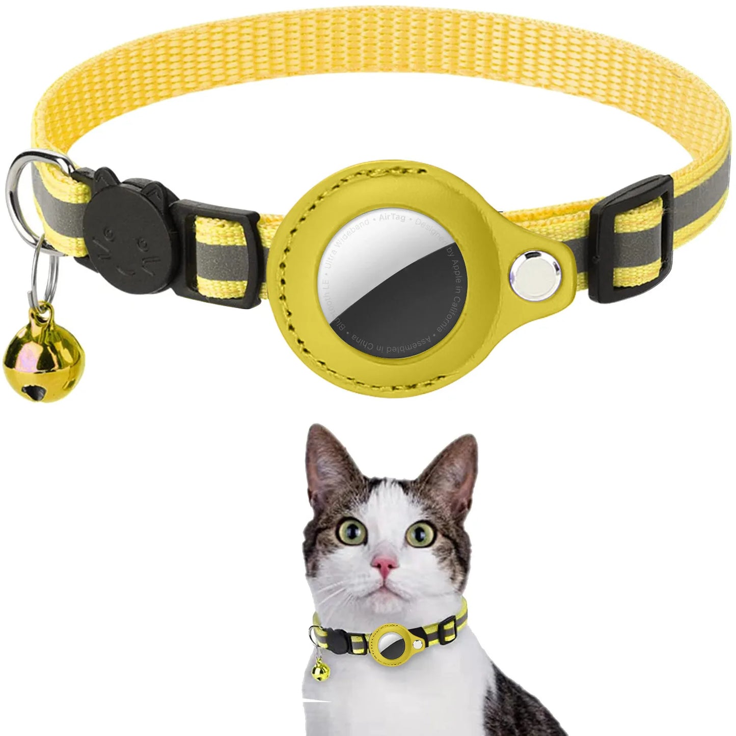 Cat AirTag Holder Collar with Bell – Adjustable & Reflective