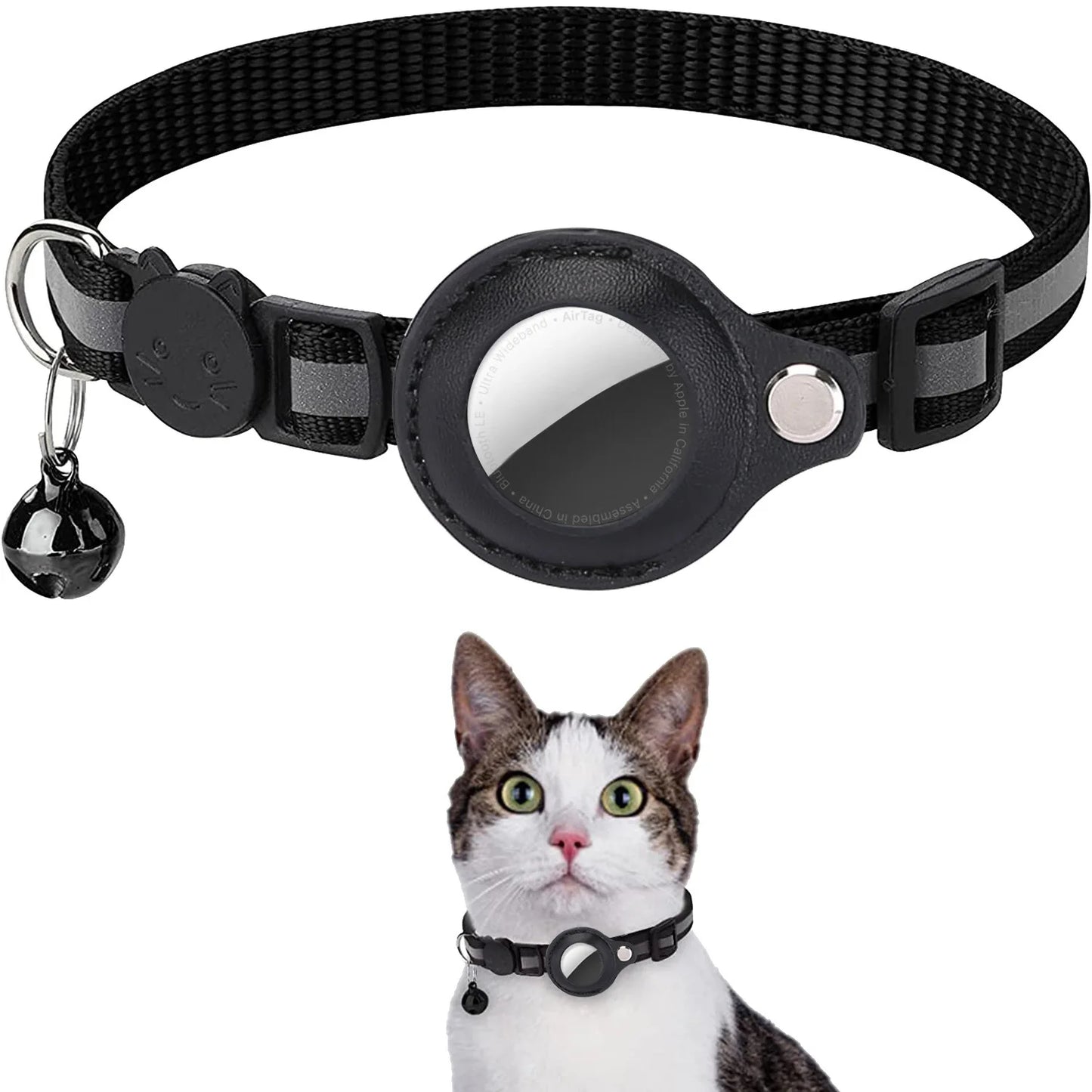 Cat AirTag Holder Collar with Bell – Adjustable & Reflective