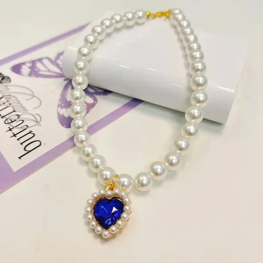 Cute Imitation Pearls Pet Pearl Necklace Multi-function Love Crystal Collar Dog Princess Necklace Pet Supplies Love Pendant