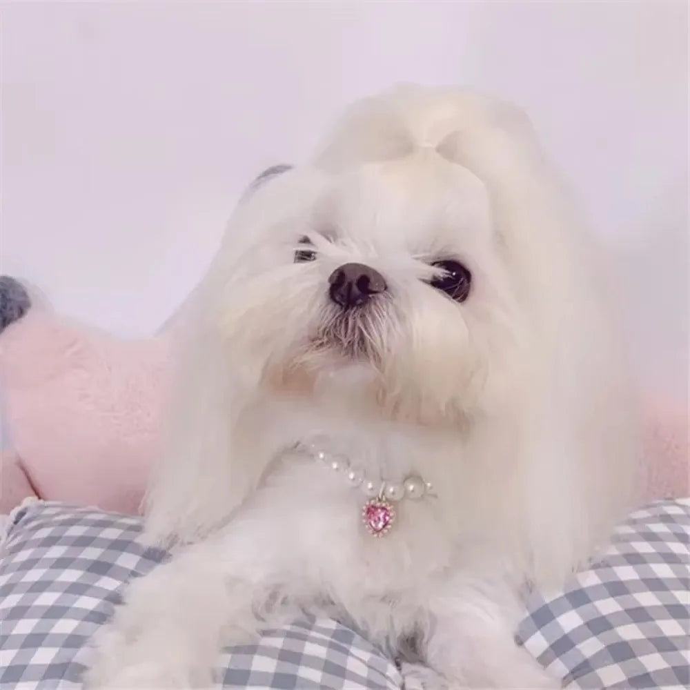 Cute Imitation Pearls Pet Pearl Necklace Multi-function Love Crystal Collar Dog Princess Necklace Pet Supplies Love Pendant