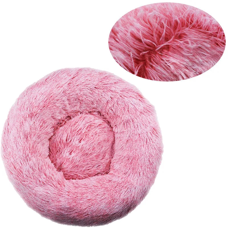 Round Plush Pet Bed – Winter Warm & Washable