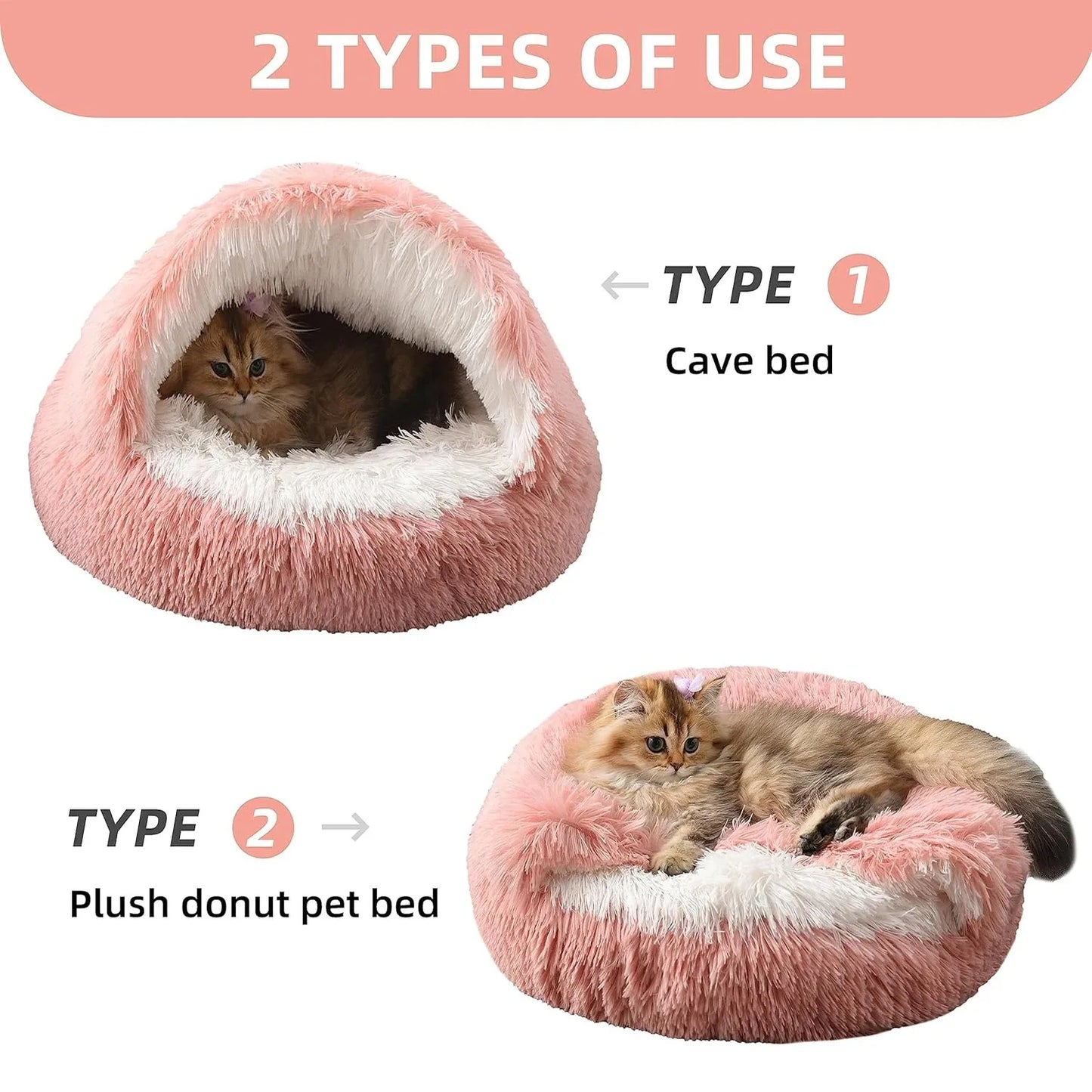 2-in-1 Soft Plush Pet Bed 50CM – Round Cat & Dog Sleeping Nest