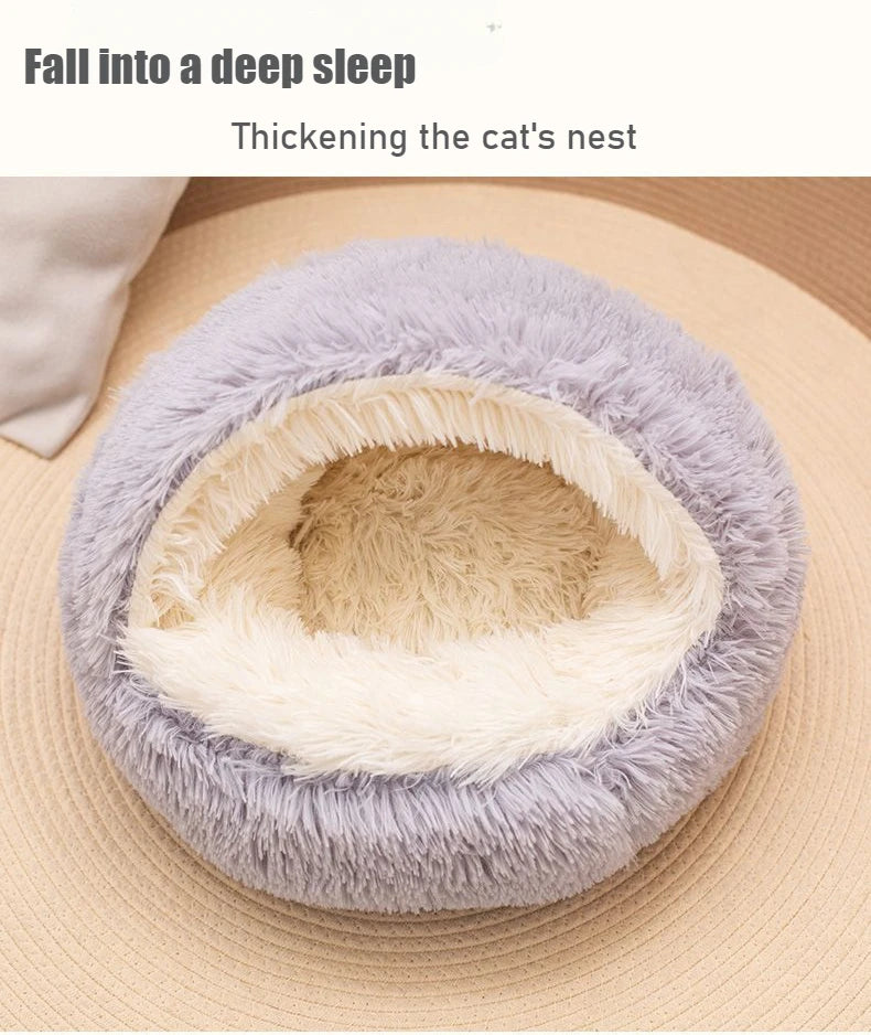 2-in-1 Soft Plush Pet Bed 50CM – Round Cat & Dog Sleeping Nest