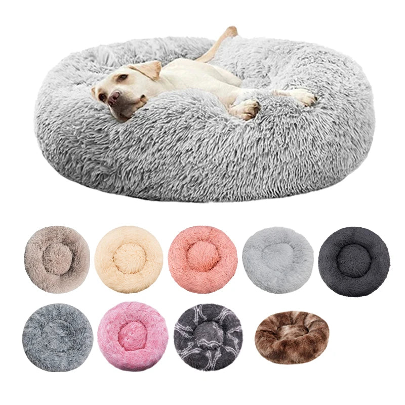 Round Plush Pet Bed – Winter Warm & Washable
