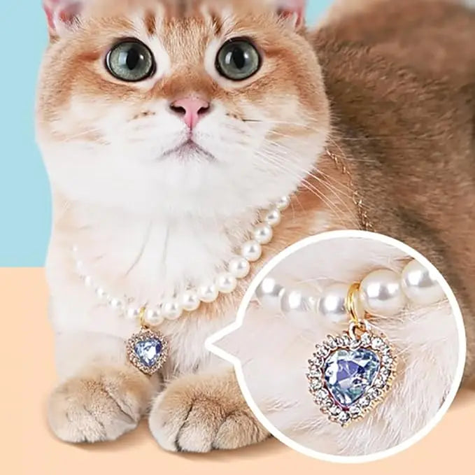 New Cat Collar Decoration Pet Cute Exquisite Neck Kitten Adjustable Cat Necklace Pearls Dog collar necklace Valentine's Day gift