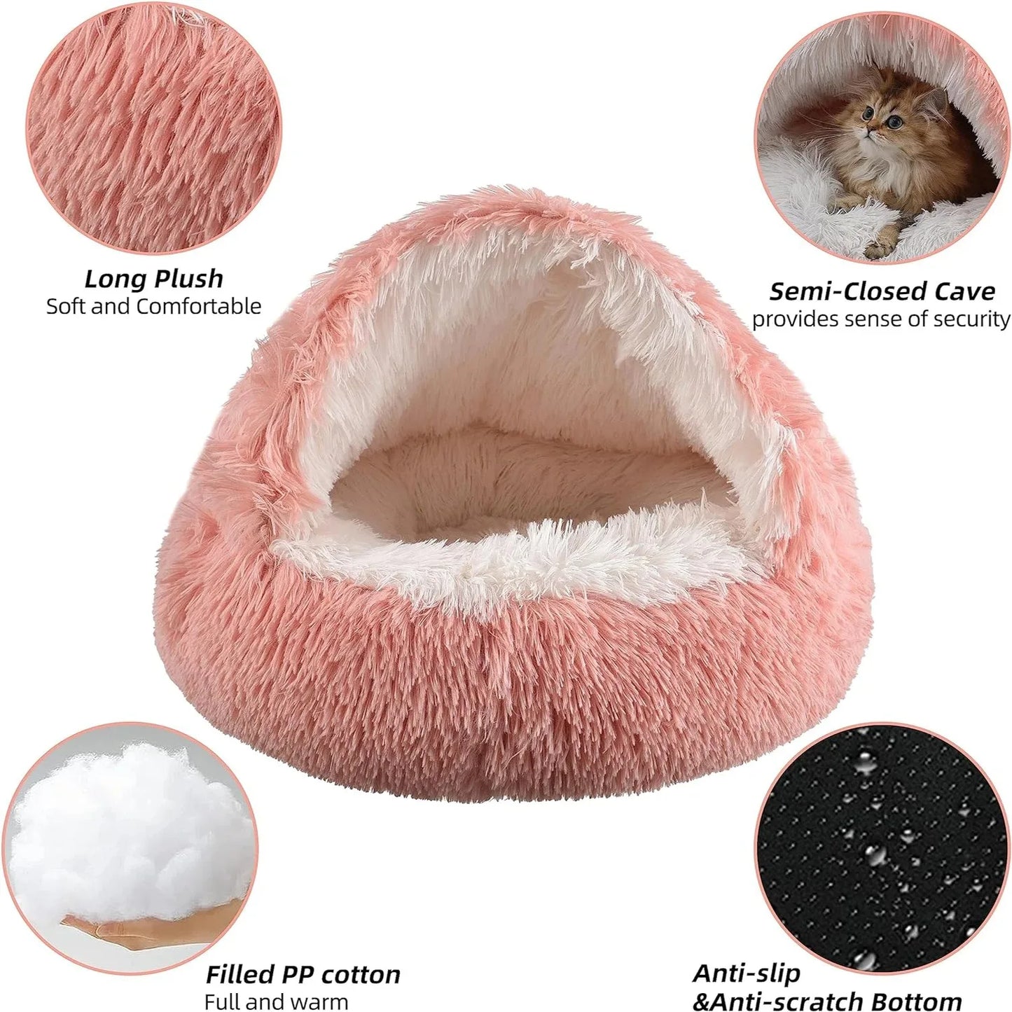 2-in-1 Soft Plush Pet Bed 50CM – Round Cat & Dog Sleeping Nest