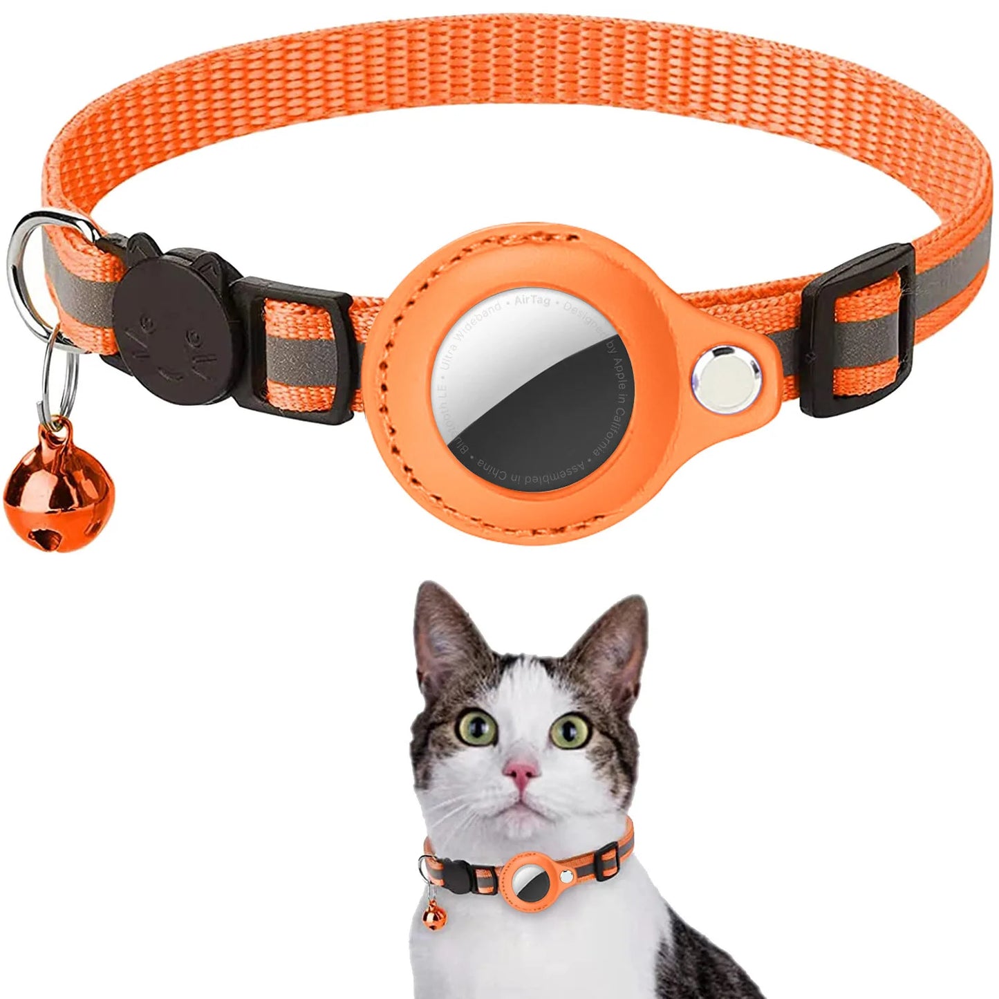 Cat AirTag Holder Collar with Bell – Adjustable & Reflective