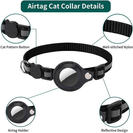 Cat AirTag Holder Collar with Bell – Adjustable & Reflective